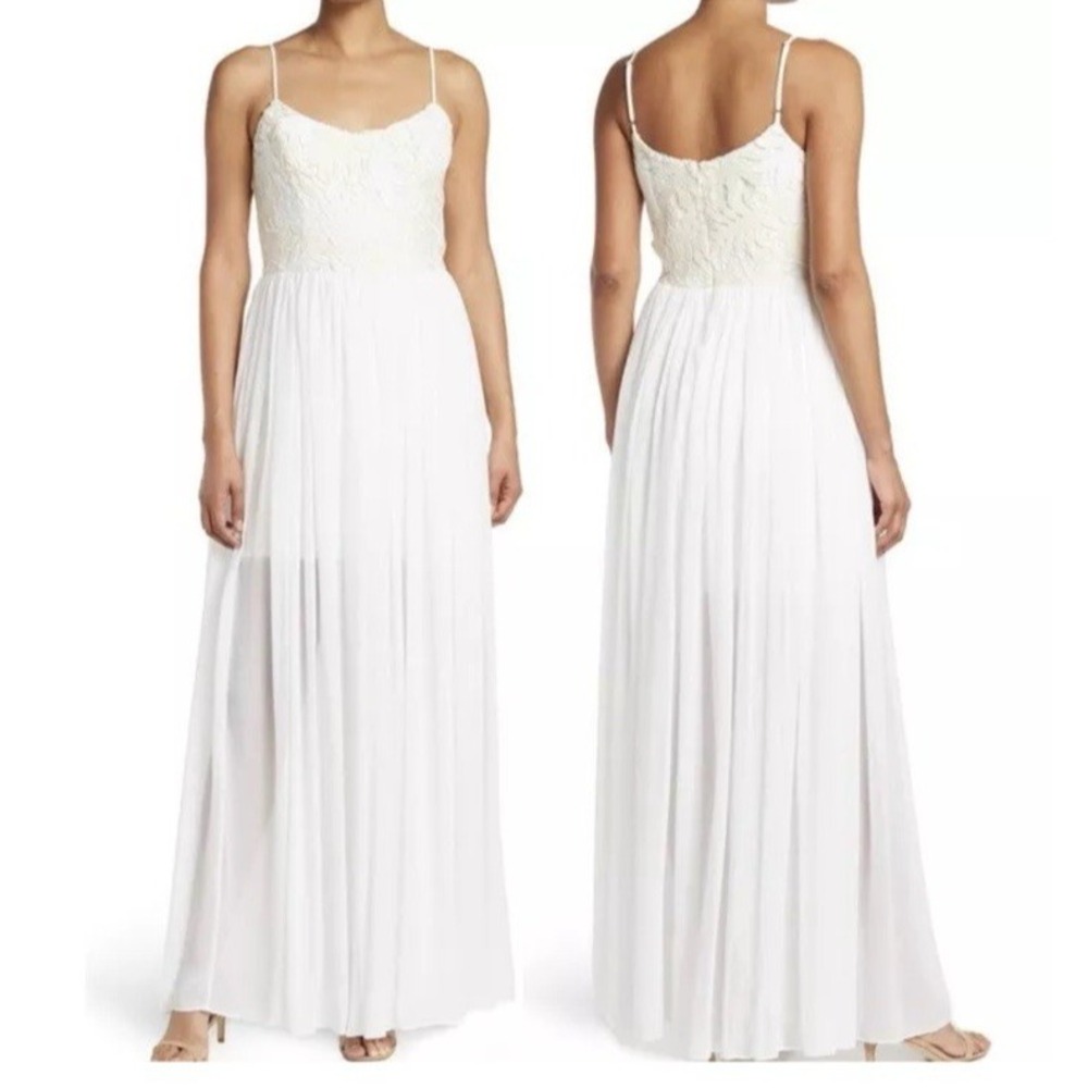 Dress The Population Asha Gown Womens S Ivory Floral Lace Chiffon Maxi Bridal